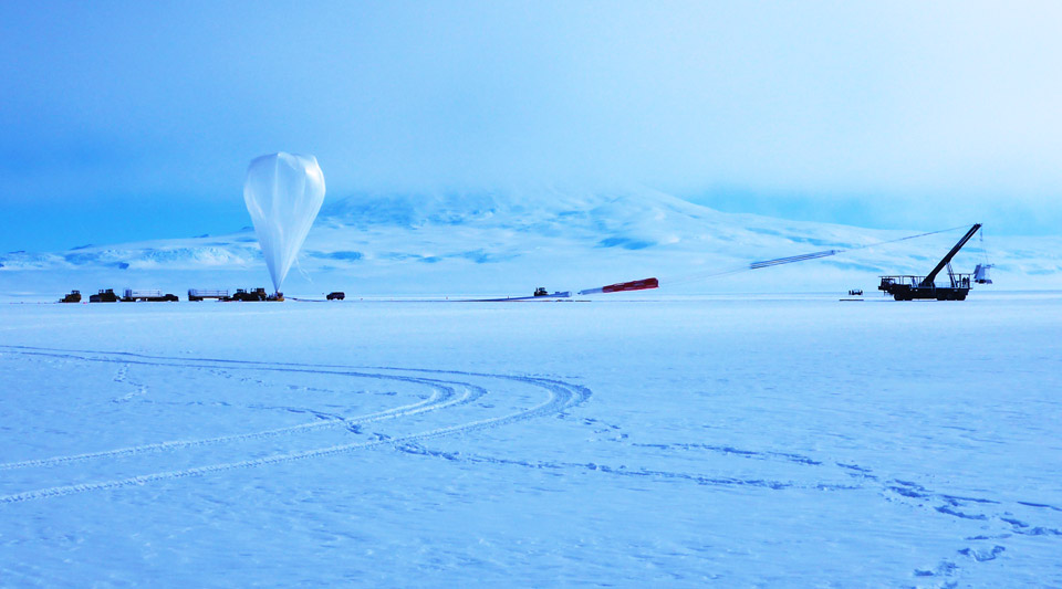 A NASA Super Pressure Balloon with the COSI payload is ready for launch from McMurdo, Antarctica.